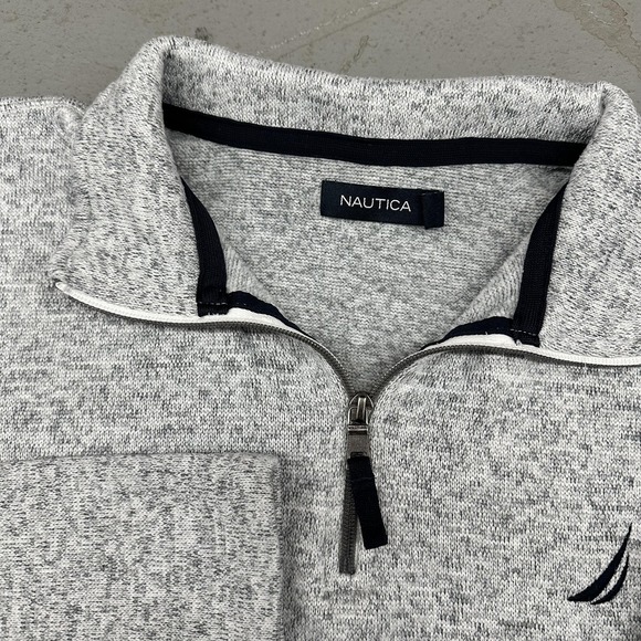 Nautica Sweater Mens Large Gray 1/4 Zip Mock Neck Knit Pullover Logo Casual - Picture 3 of 8
